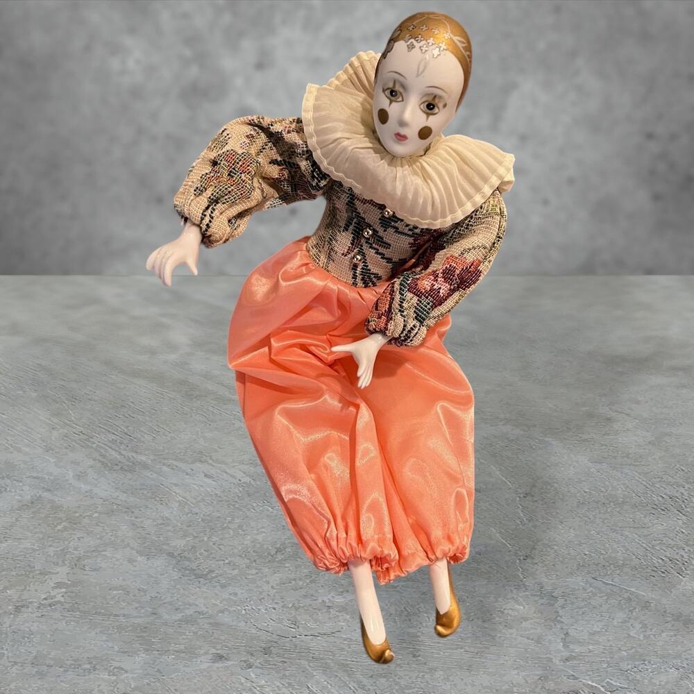 Vintage Silvestri Jester Harlequin Clown Doll Collectible Porcelain